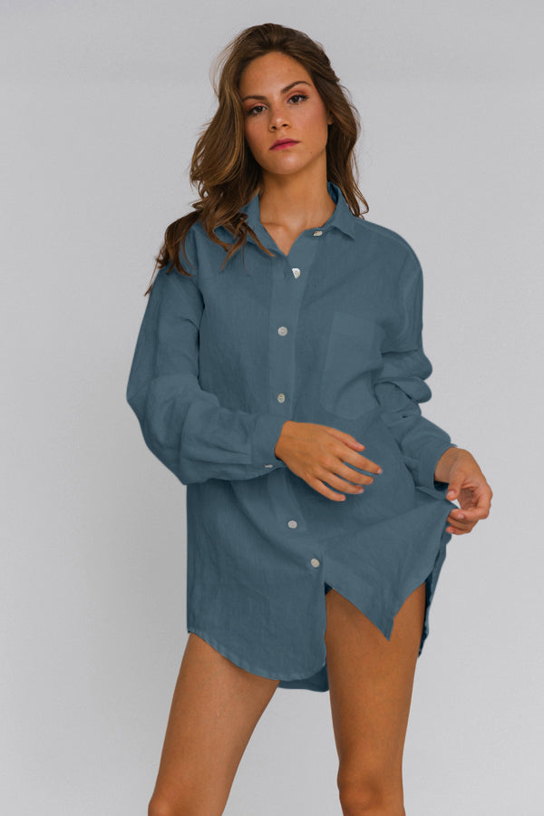 Linen boyfriend s shirt for women blue Linenshed