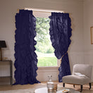 Custom ruffled night blue linen curtain - Drops