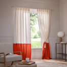 Linen Window Curtain with contrasted ruffle - coral