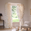 Custom ruffled ivory linen curtain - Drops