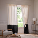 Linen Window Curtain with contrasted ruffle - jet-black