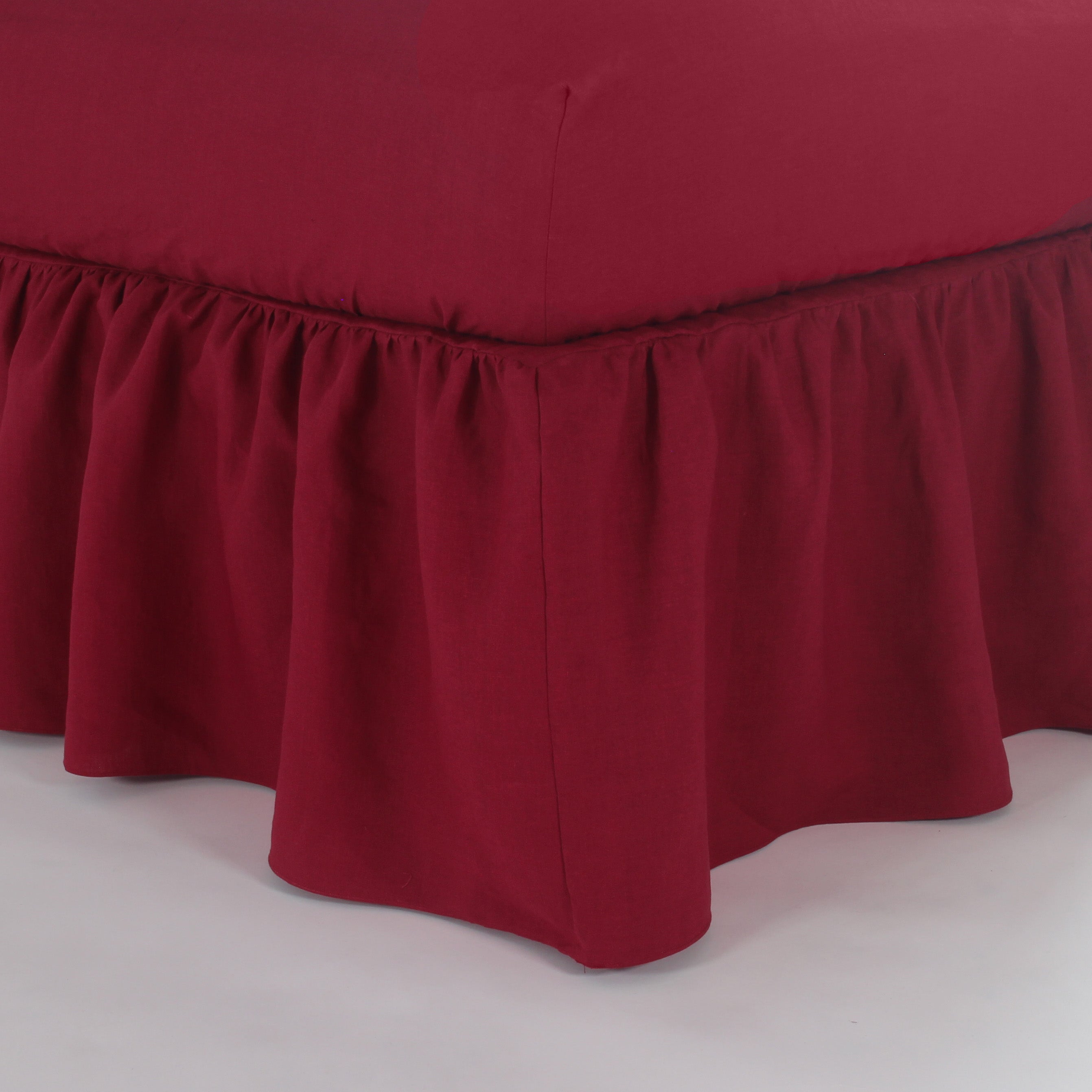 Gathered Washed Linen Bed Skirt Burgundy 