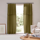 Linen Curtain panel with bourdon edge - Green Olive