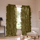 Ruffles linen window curtain green olive - Drops