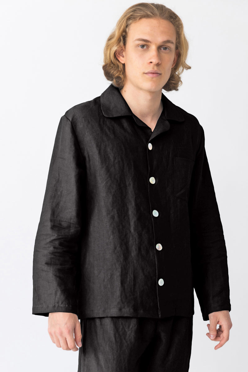 Veste de Pyjama homme en lin lavé Encre Noire