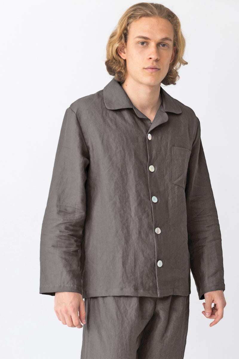 Veste de Pyjama homme en lin lavé Gris Plomb