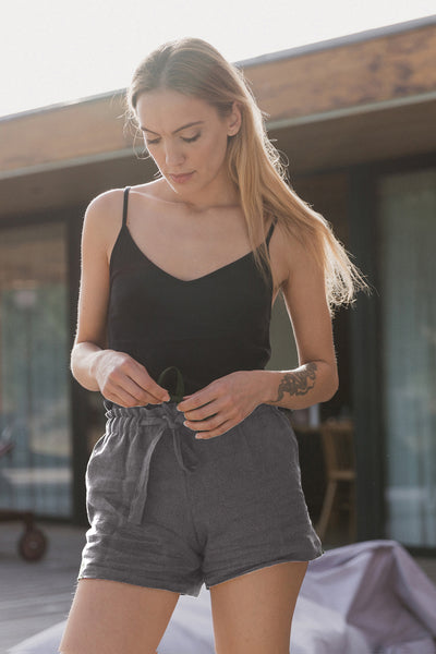 Short en lin doux « Luana » Gris Plomb 