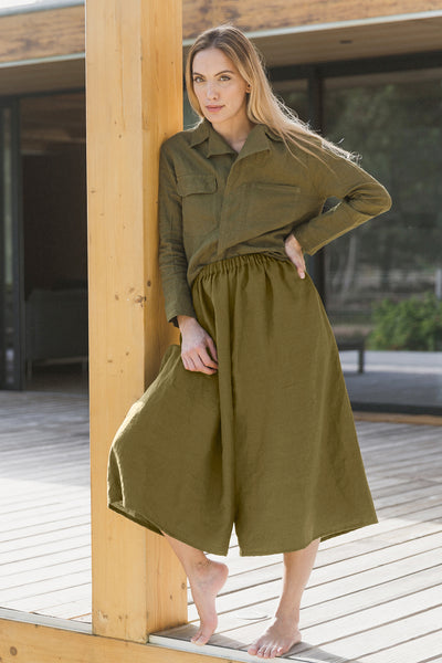 Pantalon en lin style Tokyo Vert 