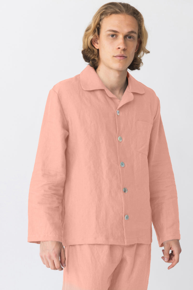 Veste de Pyjama homme en lin lavé Rose