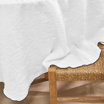 nappe ronde en lin lavé "bourdon" sur mesure blanc optique