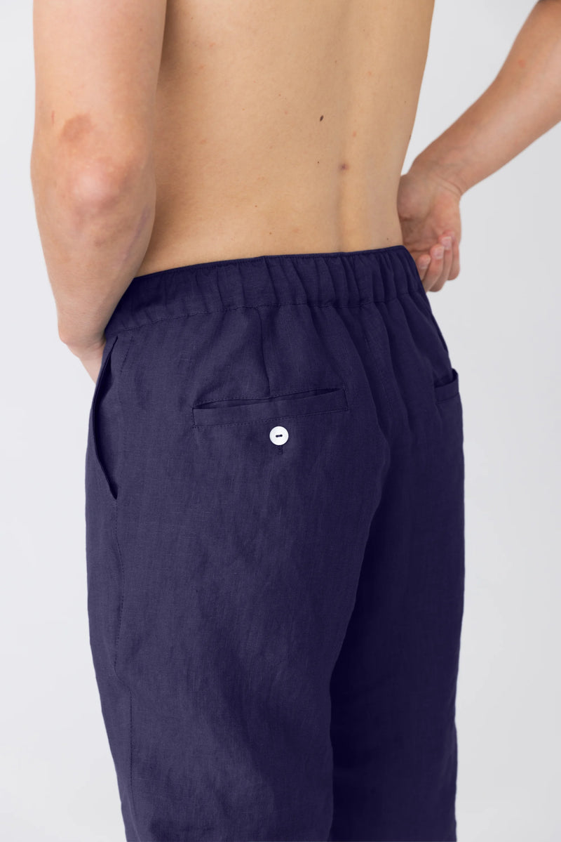 Arrière de Pantalon en lin, élastiqué “Gael” Bleu nuit