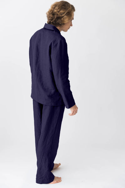 Pyjama en lin pour hommes doux bleu-nuit