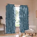 Custom ruffled french blue linen curtain - Drops