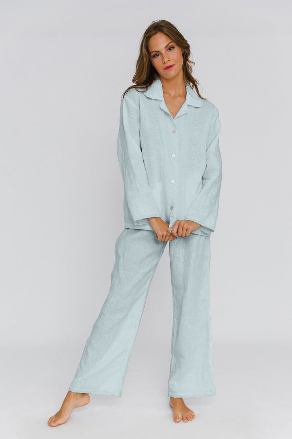 Pyjama en lin lavé femme Bleu Glacier 