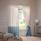 Custom Linen Curtain with contrasted ruffle - french blue