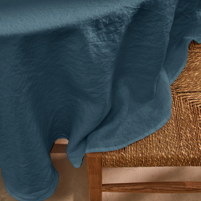 Nappe ronde sur mesure en lin bleu français