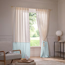 Linen Window Curtain with contrasted ruffle - icy blue