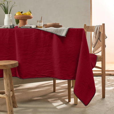 Nappe rect. point de cheval en lin bordeaux
