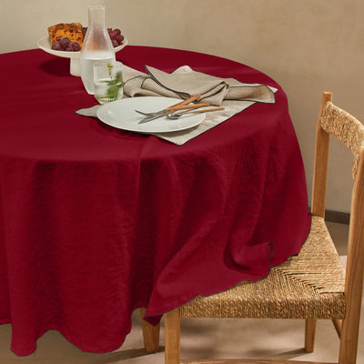Nappe ronde en lin bord crochet bordeaux
