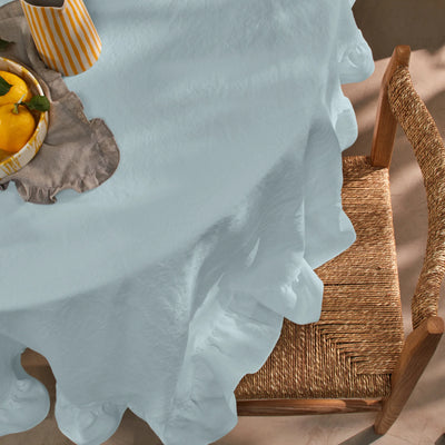 Nappe ovale en lin a volant bleu glacier