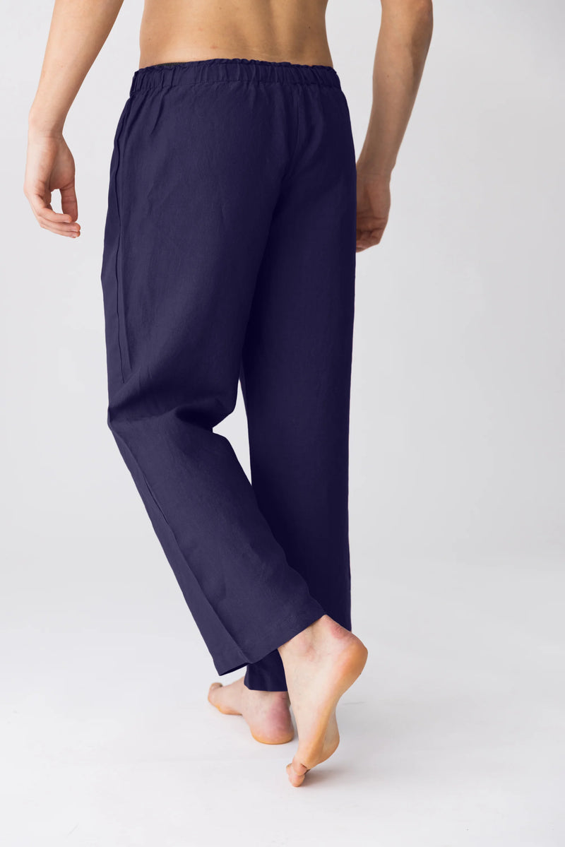 Pantalon de pyjama en lin lavé “Ronaldo” bleu nuit