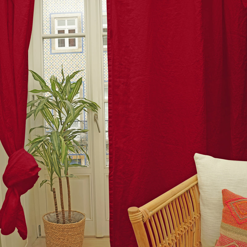 Washed linen curtain panel burgundy