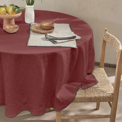 Nappe sur mesure ronde en lin lavé avec point de cheval brique