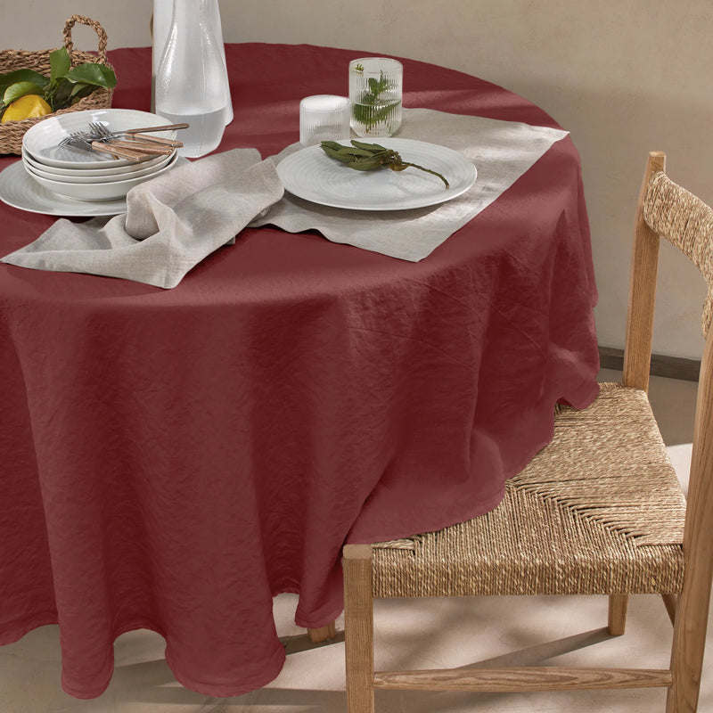 Nappe en lin lavé ronde sur mesure brique
