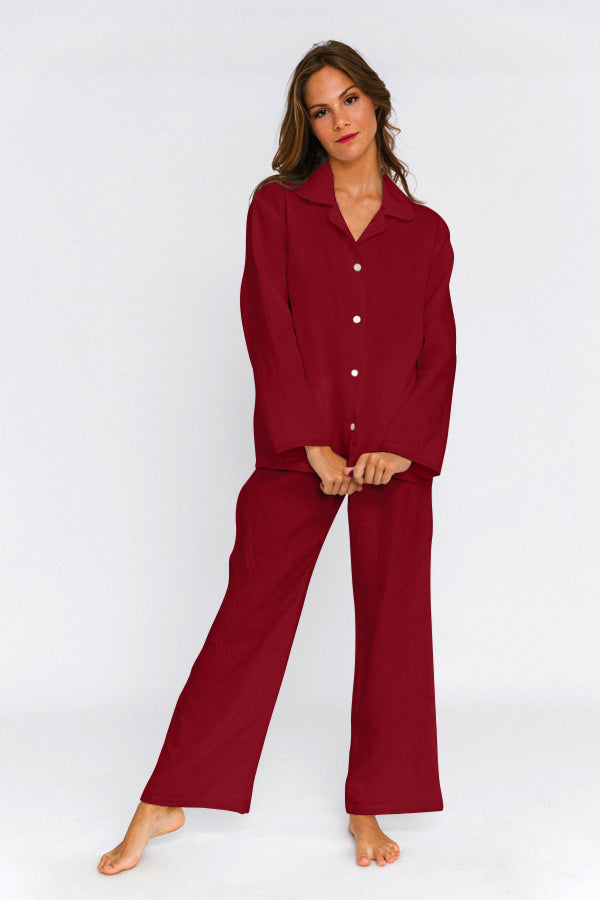 Pyjama en lin lavé femme Bordeaux 