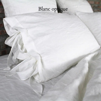Taies d'oreiller en lin lavé à nœuds #colour_blanc-optique