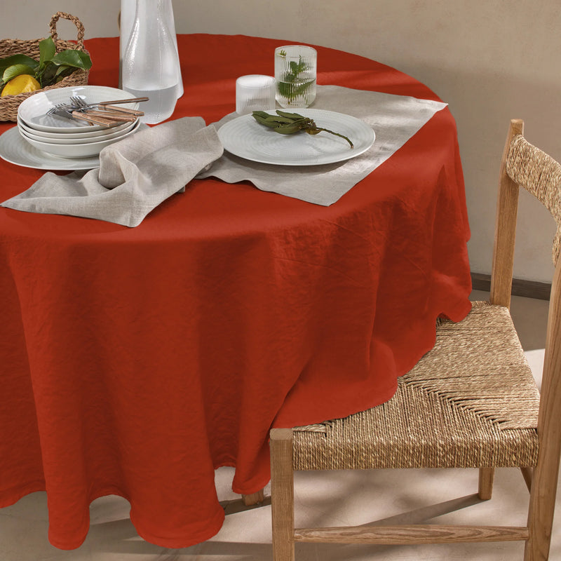 Nappe en lin lavé ronde sur mesure corail
