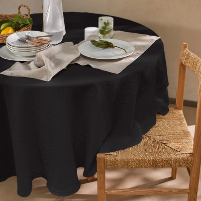 Nappe en lin lavé ronde sur mesure encre noire