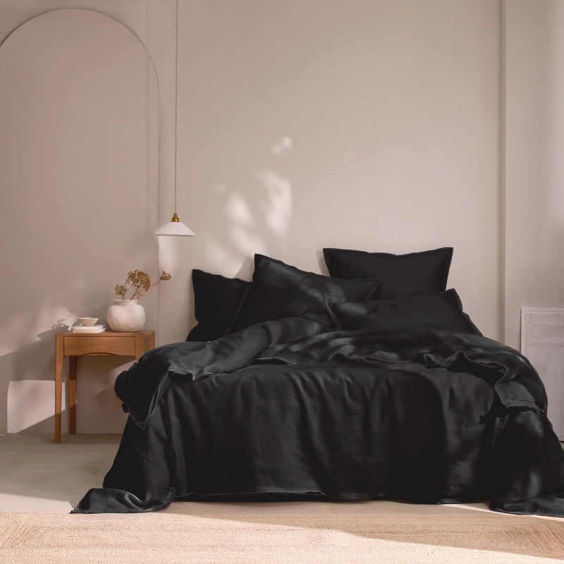 housse de couette en lin bords bourdon Encre Noire