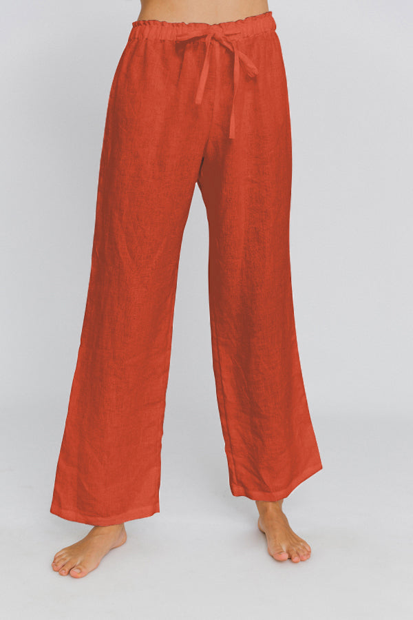 Pantalon de pyjama en lin lavé Corail 