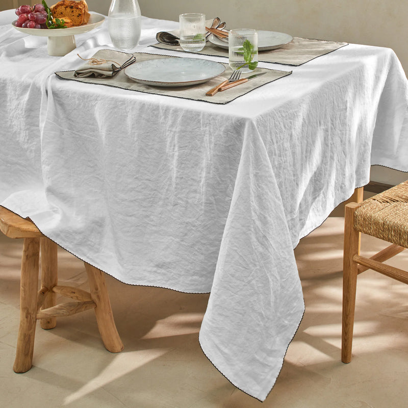 Nappe rect. crochetée en lin lavé gris minéral