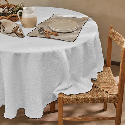 nappe ovale bordée en lin sur mesure gris minéral