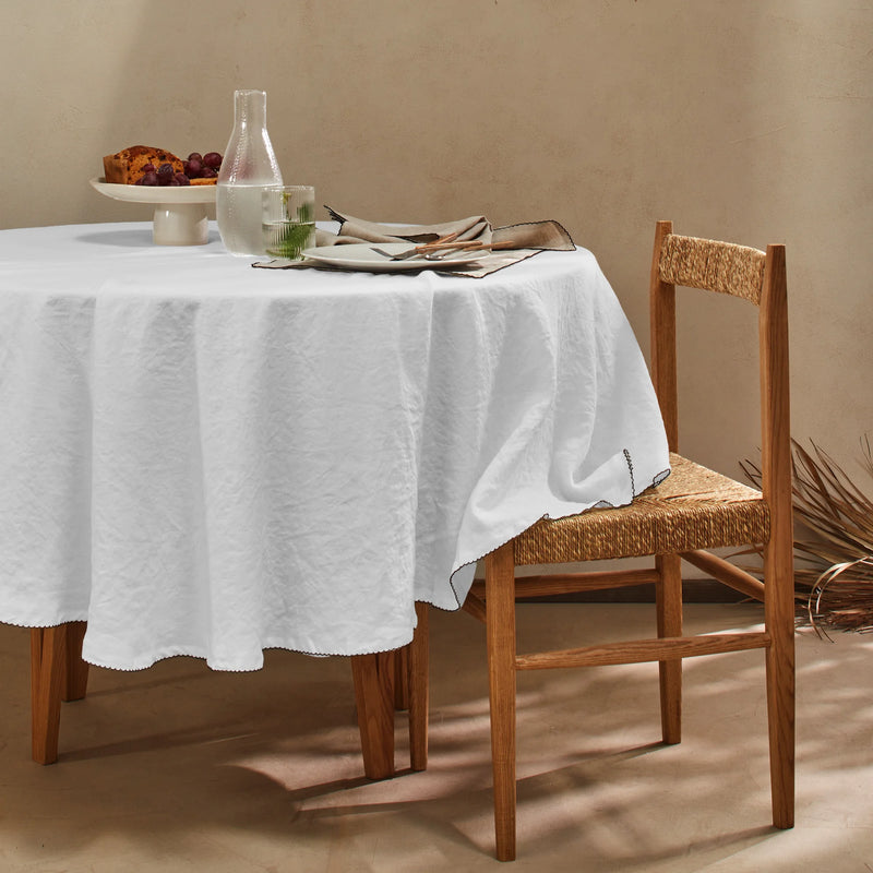 Nappe ovale sur mesure en lin lavé bord crochet gris minéral