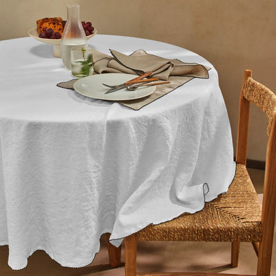 Nappe ovale sur mesure en lin bord crochet gris minéral