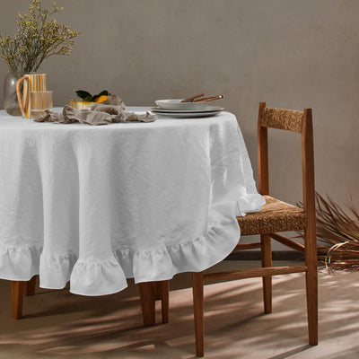 Nappe ronde sur mesure à volant en lin gris minéral
