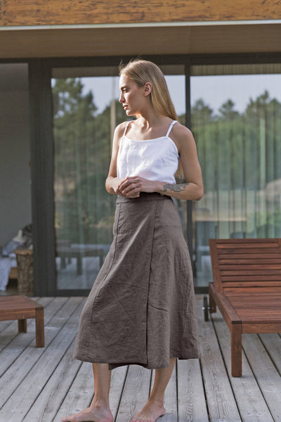 Longue jupe en lin français Gris Plomb #colour_gris-plomb