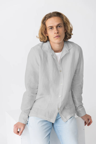 Chemise veste en 100 % lin lavé Gris Minéral