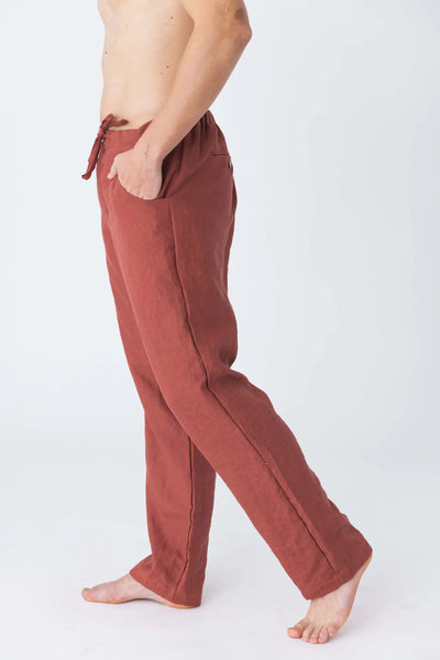 Pantalon en lin décontracté brique 5 #colour_brique