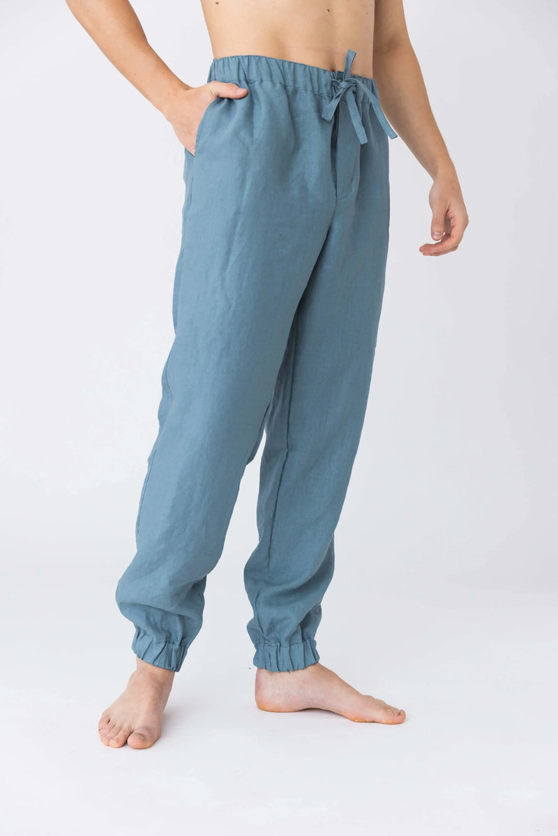 Pantalon en lin, haut et bas élastiqué “Gael” Bleu Français 1 