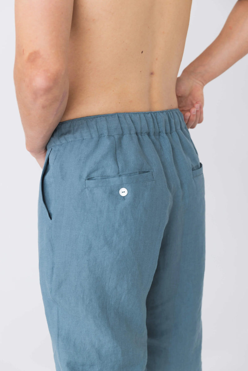 Arrière de Pantalon en lin, élastiqué “Gael” Bleu Français 6 