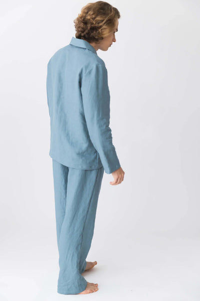Pyjama en lin pour hommes doux bleu-francais 4 #colour_bleu-francais