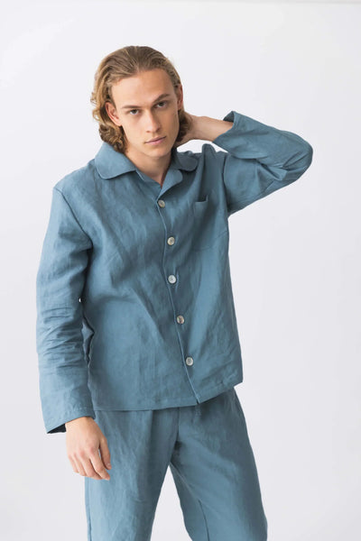 Pyjama en lin pour hommes "Diego" bleu-francais 4 #colour_bleu-francais