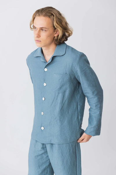 Pyjama en lin à manches longues “ Diego” bleu-francais 4 #colour_bleu-francais