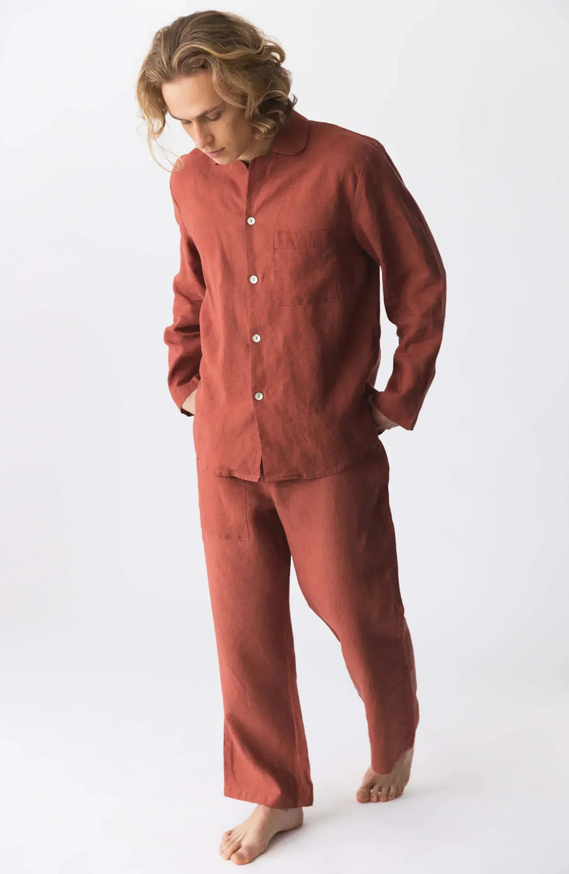 Pyjama en lin homme “Ronaldo” brique 9 