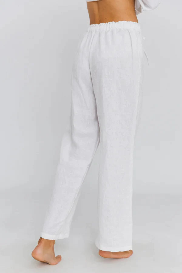 Pantalon de pyjama en lin Blanc 10 