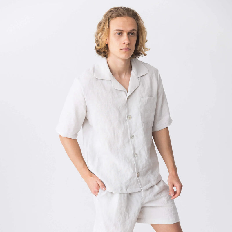 Veste pyjama en lin à manches courtes “Emanuel” Gris Minéral 8 